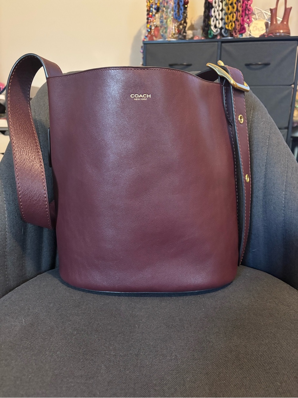 Coach Bleecker Bucket Bag Merlot Natural Grain Leather NWOT